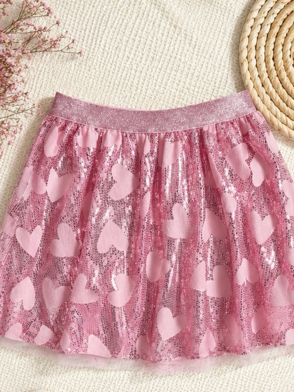 Cat & Jack Pink Sequin Heart Tulle Skirt
